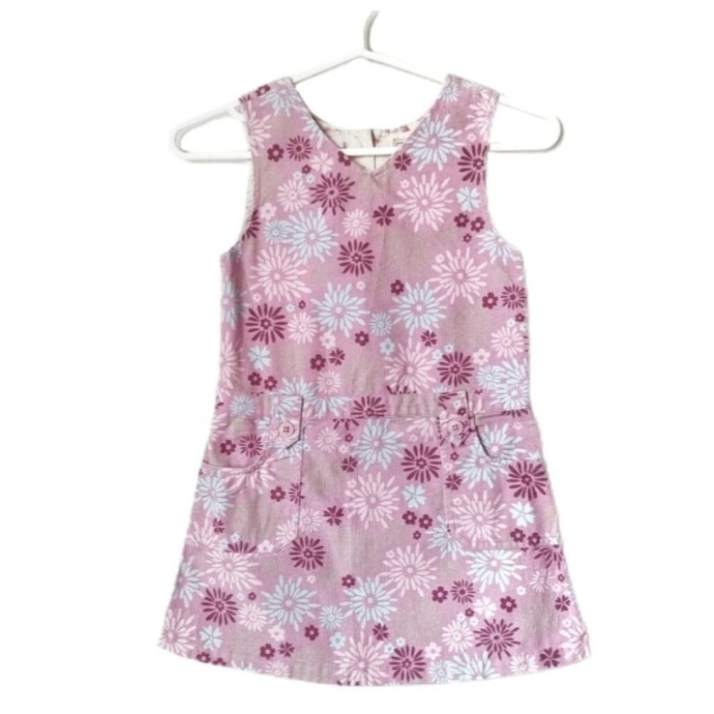 L.L.Bean Vintage Pink Floral Corduroy Jumper Dress 5/6